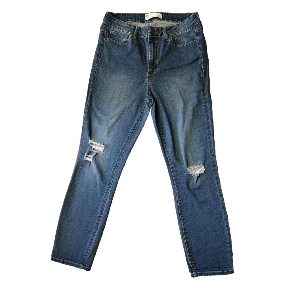 RSQ Jeans Women 11/30W Blue Denim Curvy High Rise Skinny Distressed Dark Wash